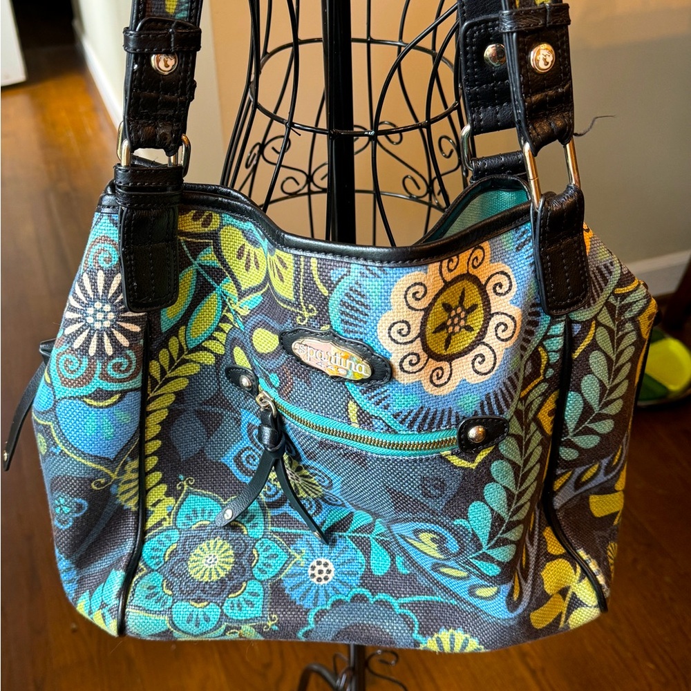 Spartina 449 Daufuskie Island Natural linen & Leather L bag Tote purse